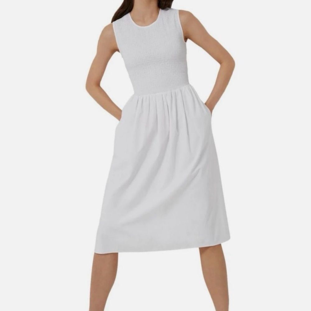 French Connection Rhodes Poplin Midi Dress White 6 NWT